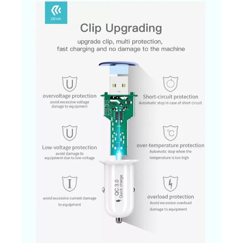 Carregador de automóvel Devia Mushroom Serie QC3.0 18W dourado – USB Quick Charge 3.0, saída 18W