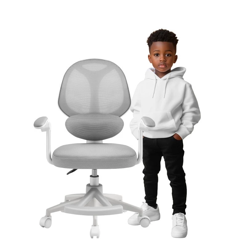 Cadeira giratória mark adler Junior 4.5 cinzento — cadeira de escritório ergonómica, altura ajustável 40–50 cm, encosto em rede, base com rodas, braços, apoio lombar