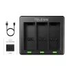 Carregador de 3 vias Telesin para GoPro Hero 12 / Hero 11 / Hero 10 / Hero 9