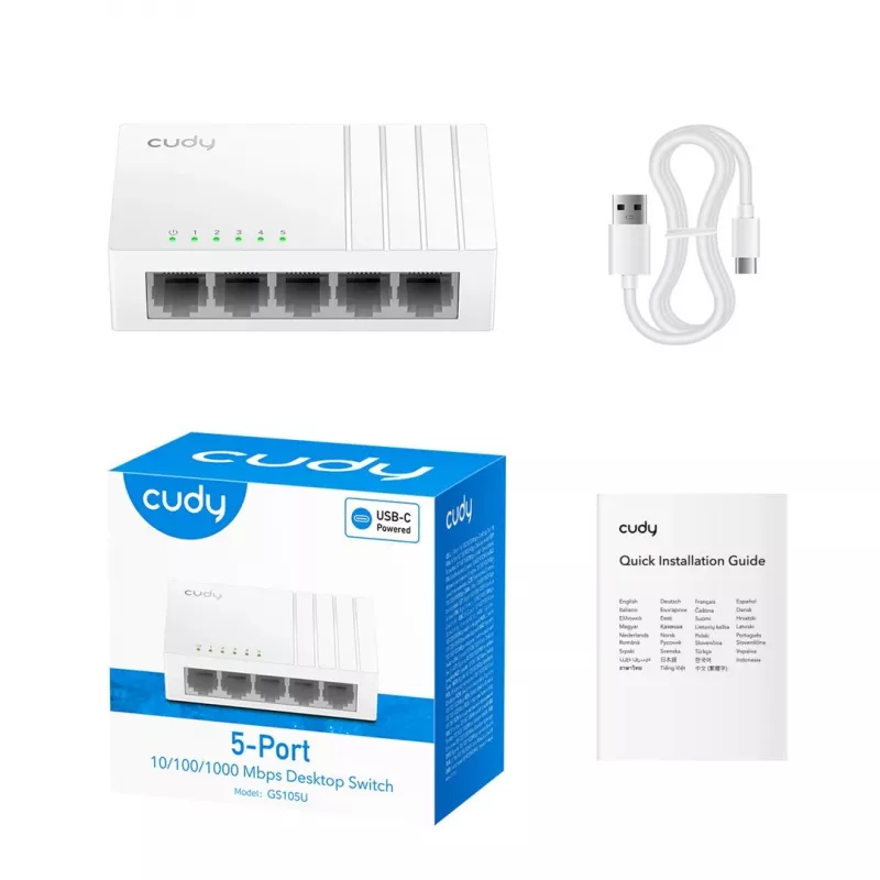 Switch de rede Cudy GS105U – não gerido 5 portas Gigabit Ethernet (10/100/1000), branco, 5 V