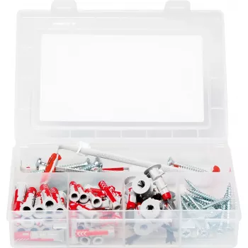 Conjunto de buchas FISCHER DUOLINE cinzento-claro vermelho — 91 unid., tamanhos mistos para alvenaria e pladur