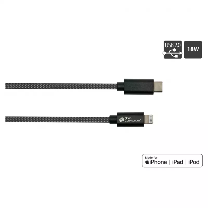 Good Connections Cabo de carregamento e dados USB 2.0 para iPhone/iPad/iPod conector USB-C para Lightning - O cabo de alta qualidade e oficialmente certificado pela Apple