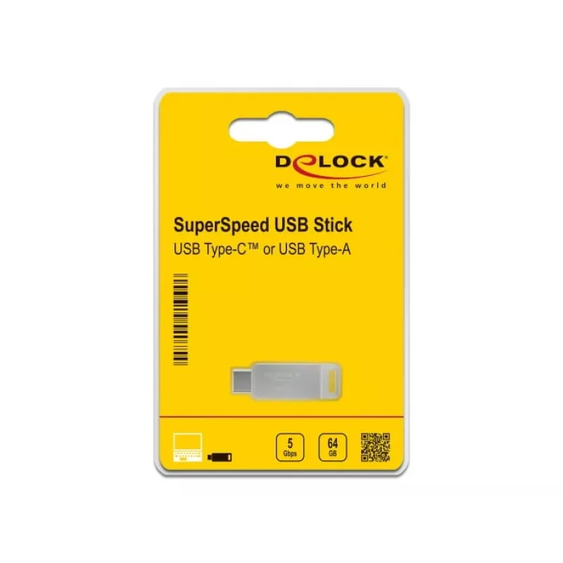 Pen USB DeLOCK 64 GB USB-C Type-A rotativa caixa metálica
