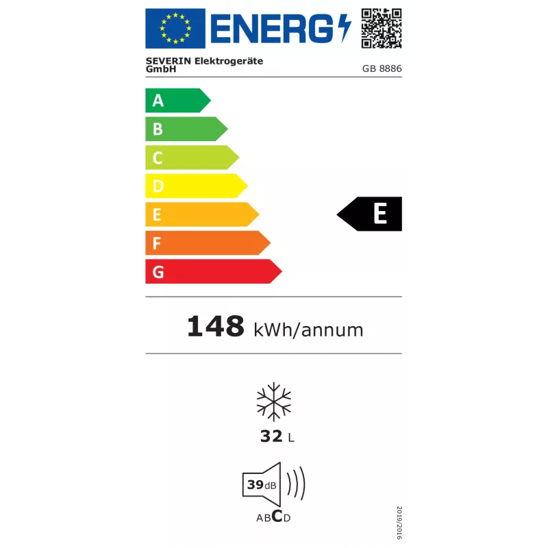 Congelador vertical SEVERIN GB 8886, 32 L de capacidade útil, classe E, 500×480×445 mm, branco