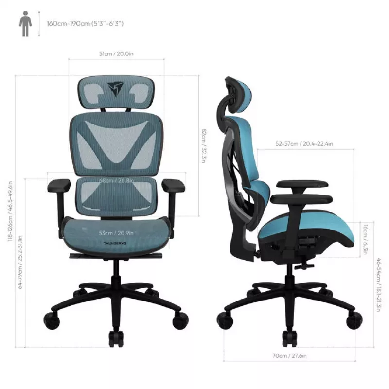 Cadeira de escritório ergonómica ThunderX3 XTC - preto/azul