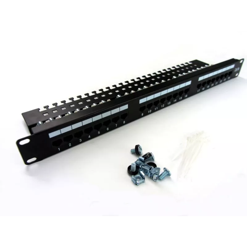 Digitus DN-91524U-EC patch panel de 19" com 24 portas Cat5e U/UTP, 1U, com suporte para cabos, preto