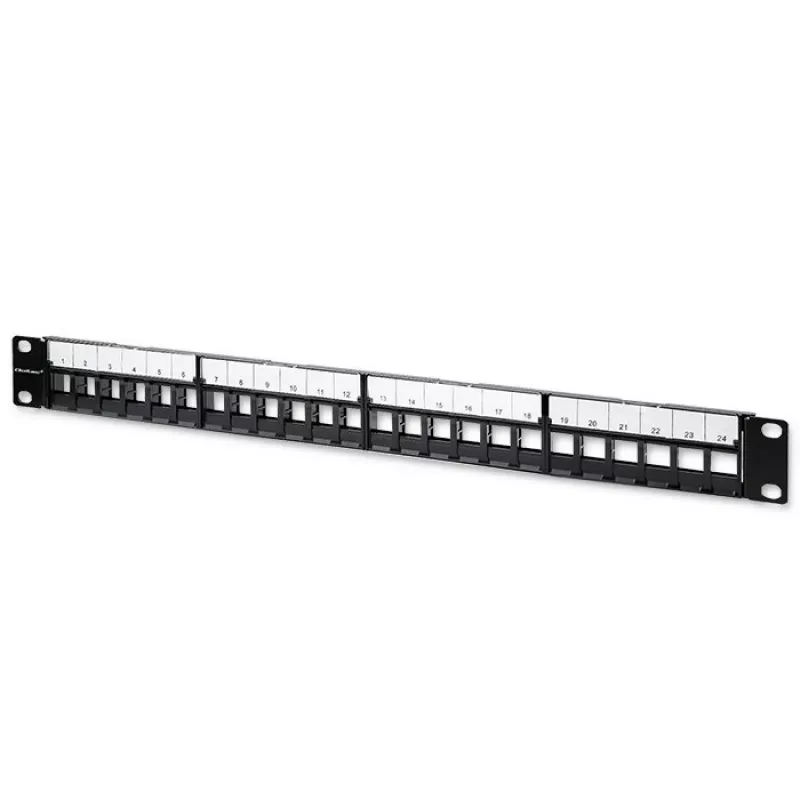 Qoltec 54516 patch panel para rack de 19 polegadas, 24 portas, 1U, UTP, preto