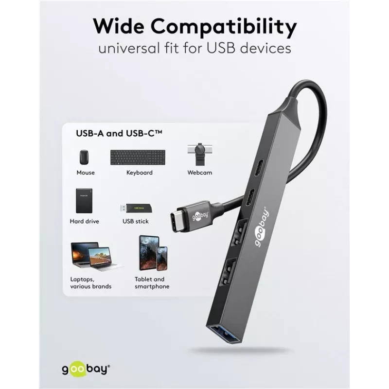 Hub USB Goobay Slim 5 portas, USB-C™ para USB-C™/USB-A, USB 3.2 (74460)