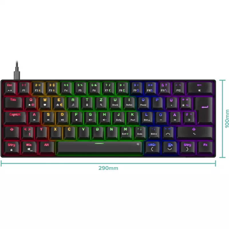 Teclado gaming mecânico Speedlink ATMOS RGB — layout compacto, retroiluminação RGB