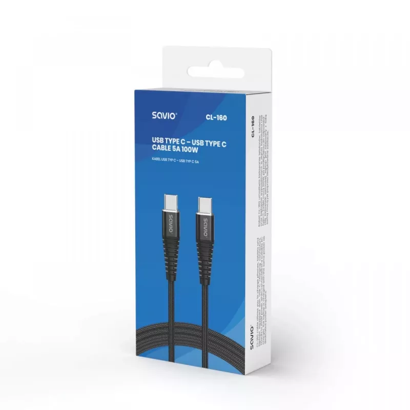 Cabo USB Savio CL-160 2 m USB 2.0 USB C - USB C preto