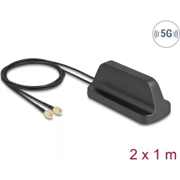 Antena DELOCK 81485 5G LTE GNSS Wi‑Fi 6 MIMO com 2 conectores SMA, ganho 2,1–3,0 dBi