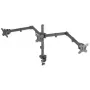 Suporte de mesa triplo Manhattan para TV e monitores, Para ecrãs: 10 a 27 polegadas, fixação por aperto, compatibilidade VESA: 75x75 e 100x100 mm – verifique as dimensões dos quatro orifícios de fixação na parte traseira do ecrã para garantir que encaixa, Máx. 7 kg (por suporte), preto, suporte, garantia vitalícia