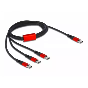 Cabo de carregamento USB DeLOCK 3 em 1 USB Type-C para 3 x USB Type-C 1 m preto/vermelho
