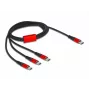 Cabo de carregamento USB DeLOCK 3 em 1 USB Type-C para 3 x USB Type-C 1 m preto/vermelho