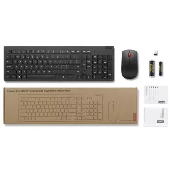 Conjunto de teclado e rato sem fios Lenovo Essential Wireless Combo Gen2 — preto, layout compacto, ligação sem fios