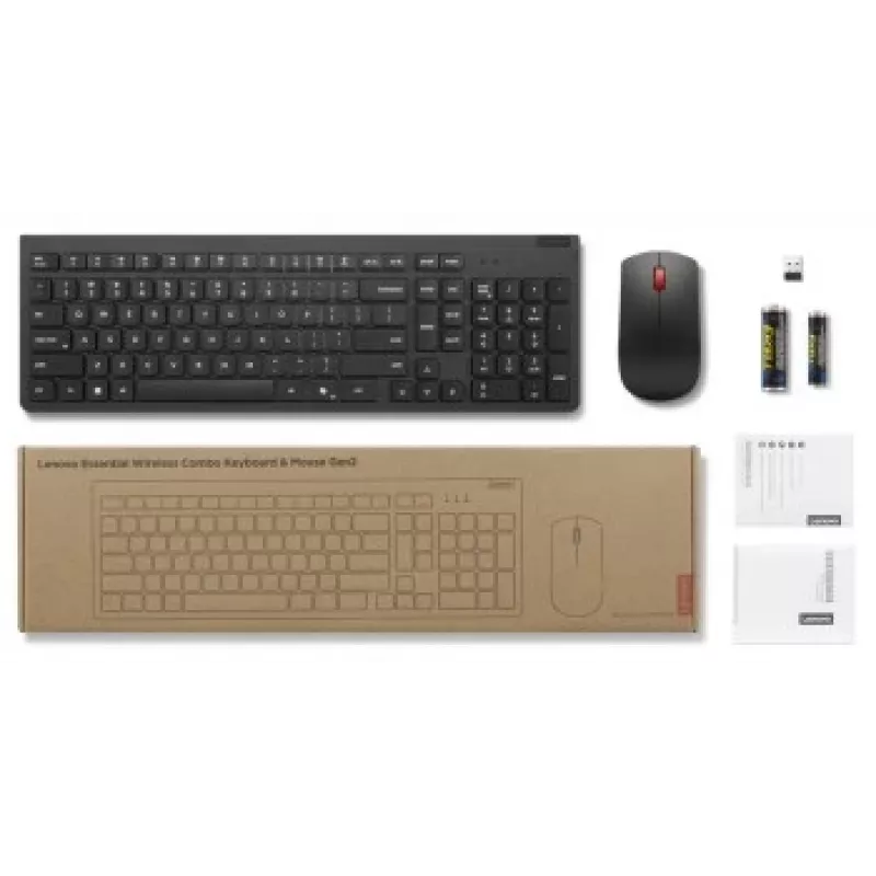 Conjunto de teclado e rato sem fios Lenovo Essential Wireless Combo Gen2 — preto, layout compacto, ligação sem fios
