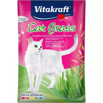 Sementes de erva para gatos Vitakraft 50 g — mistura de plantas comestíveis para gatos, saco de 50 g, ajuda à digestão e à eliminação de bolas de pelo