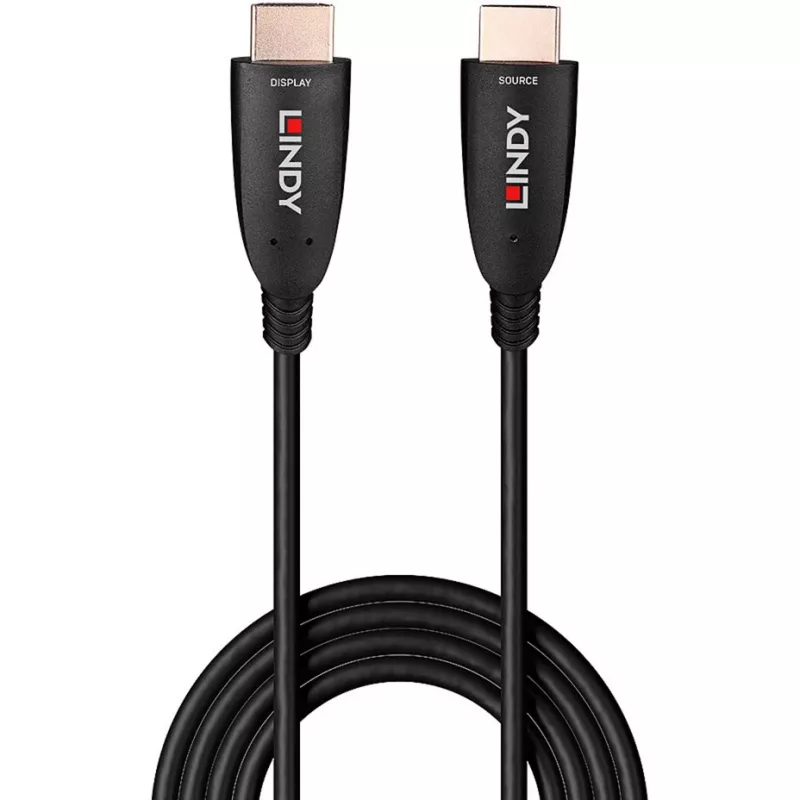Lindy 38511 cabo HDMI 2.1 8K60 híbrido de fibra ótica de 15 m, AOC, HDMI macho para HDMI macho, 4K120, preto
