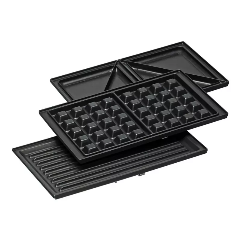 Sanduicheira Rommelsbacher SWG 700 – grelhador elétrico compacto 3-em-1 com 3 placas intercambiáveis (sanduíche, waffle belga, grelhador), detalhes em aço inoxidável