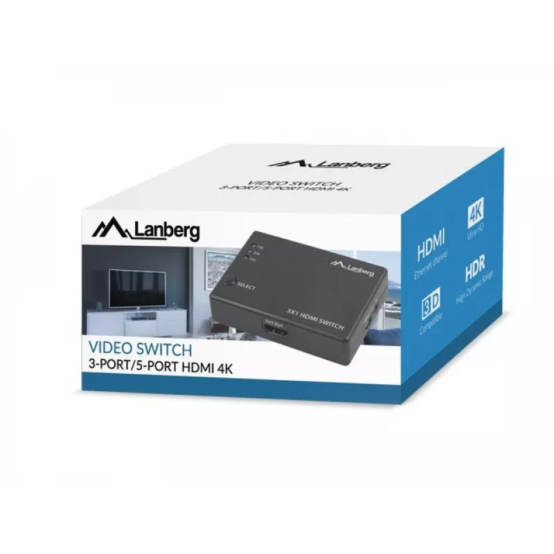 Comutador de vídeo LANBERG 3X HDMI + porta micro USB