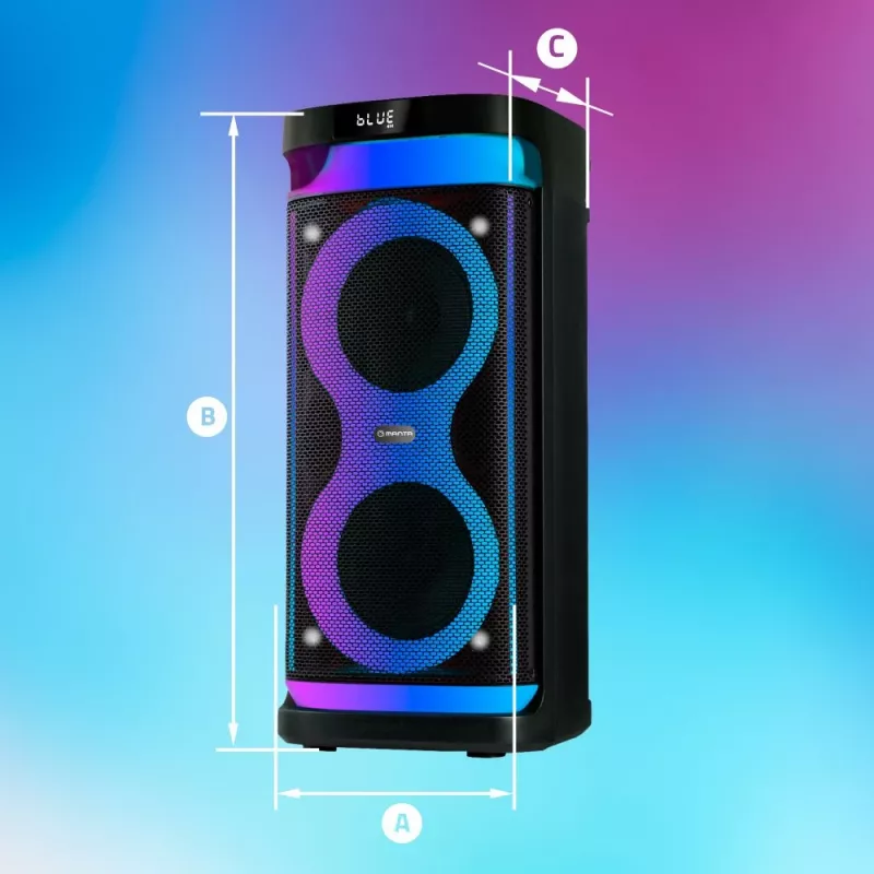 Altifalante portátil MANTA SPK0601B100, 100 W, Bluetooth, karaoke, microfone sem fios, bateria, equalizador, iluminação disco