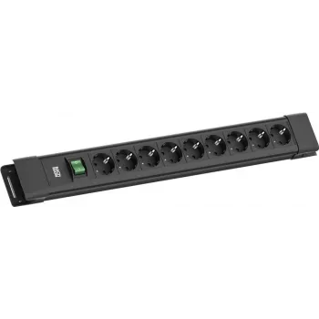 Régua de tomadas Bachmann CONNECTUS 9x tomadas CEE7/3 com 1x interruptor, cabo de 2,0 m, ficha CEE7/7 — preto