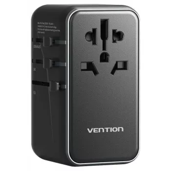 Carregador Vention FJGB0 100W GaN com 3× USB-C e 1× USB-A, preto