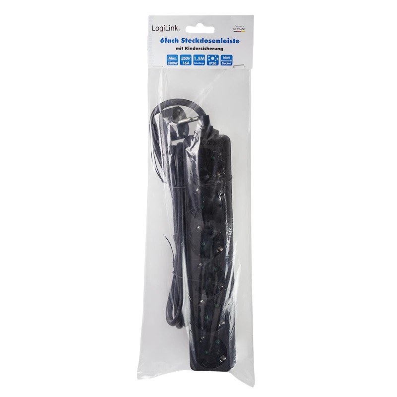 Régua de tomadas LogiLink LPS238B 1,5 m 6 tomadas AC interior preto
