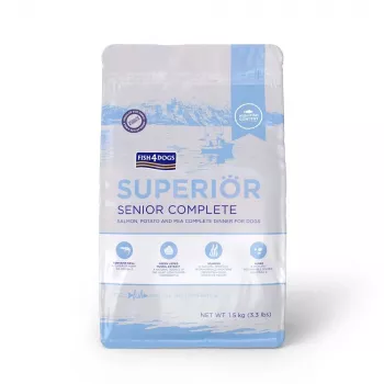 Ração seca para cães FISH4DOGS Superior Senior S Salmon — raças pequenas sénior, 1,5 kg, 22 % proteína, 7 % gordura