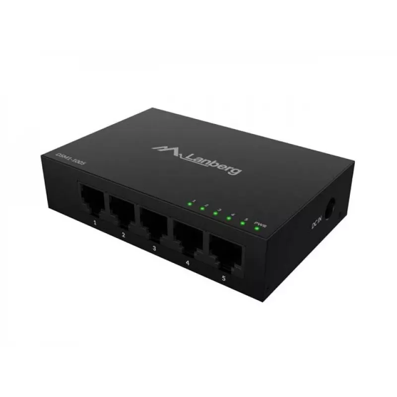 Switch de rede LANBERG DSM1-1005 5x 1 Gb/s não gerido desktop, caixa metálica, 12V