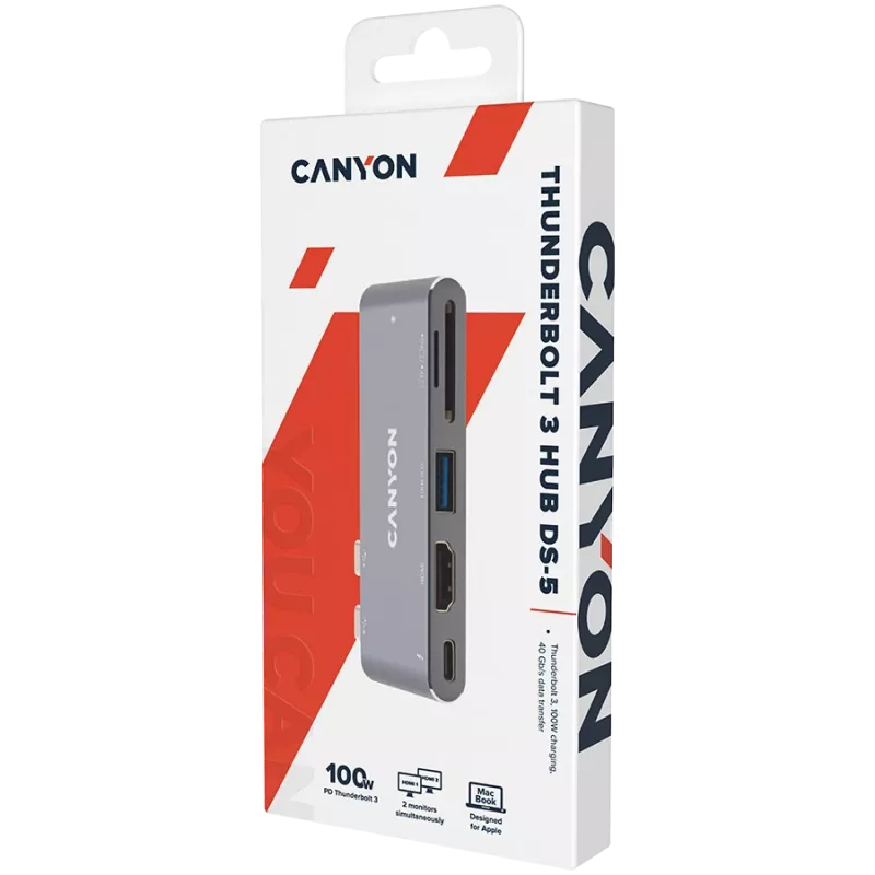 Leitor de cartões SD Canyon DS-5 USB 2.0 Type-C cinzento 60 Hz