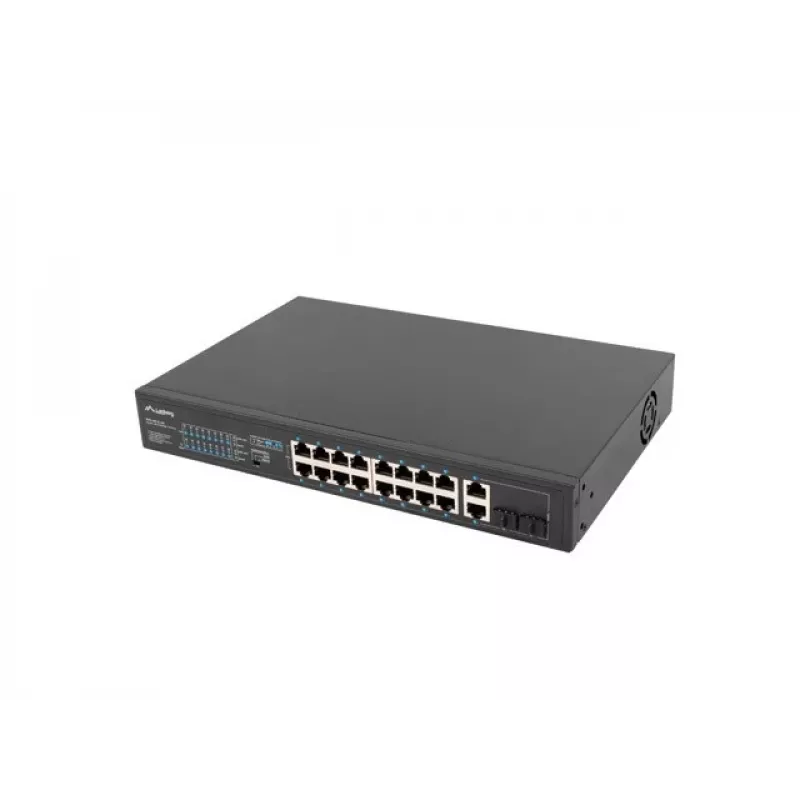 Lanberg RSFE-16P-2C-250 switch PoE+ não gerido, 16x 10/100 PoE+, 2x combo Gigabit, 250 W, rack 1U