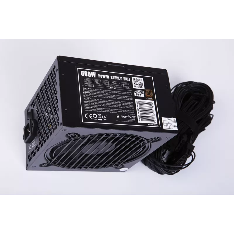 Fonte de alimentação ATX 80+Bronze 600W PFC ativo, ventoinha de 12cm