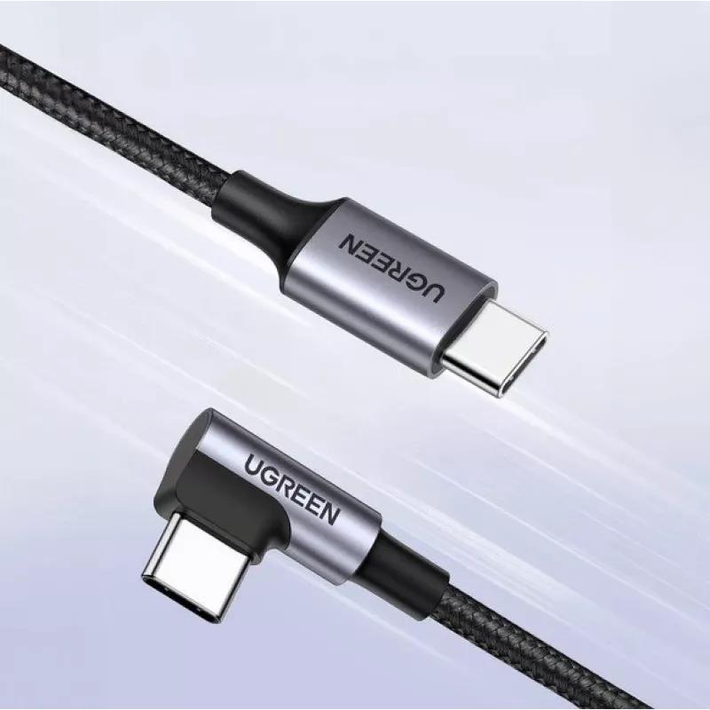 Ugreen USB-C (direito) / USB-C (curvo) PD QC 60W 3A 0,5 m US255 (cinzento)