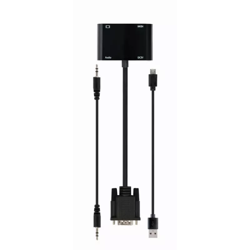 Adaptador de cabo de vídeo GEMBIRD A-VGA-HDMI-02 0,15 m — HDMI + VGA (D-Sub) conector fêmea para VGA (D-Sub) conector macho, preto