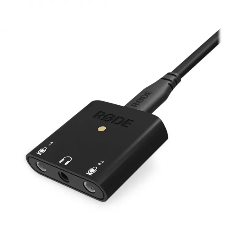 RØDE AI-Micro interface de áudio móvel, 2x entradas TRS/TRRS de 3,5 mm, saída de auscultadores de 3,5 mm, USB-C, preta