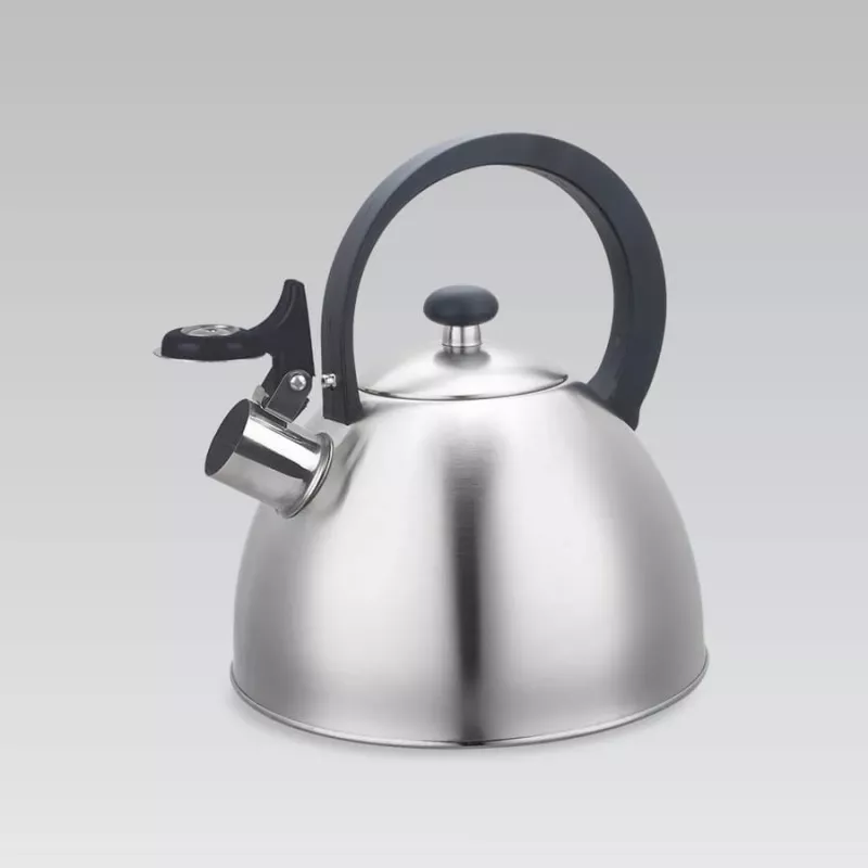 Chaleira Maestro MR1302 aço inoxidável 2,5 L, adequada para indução, apito com tampa articulada, pega preta