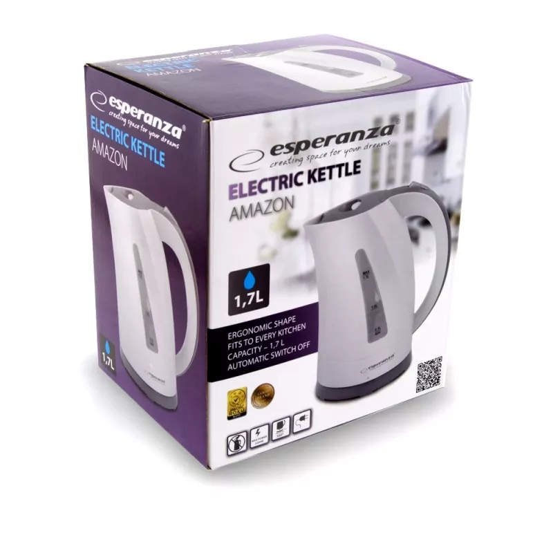 Chaleira elétrica Esperanza 1,7 l 2200 W cinzenta branca