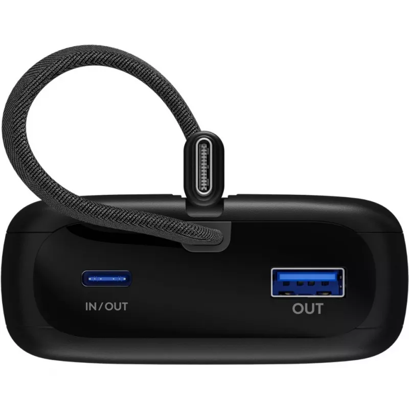 Powerbank 20.000 mAh, cabo USB-C integrado 13 cm, 30 watts (preto, 20 Ah, 1x USB-A, 2x USB-C, PD, QC)