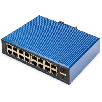 Switch Gigabit Ethernet gerido L2 industrial DIGITUS 16x RJ-45 + 2x SFP, 12–48V DC, 8000 MAC