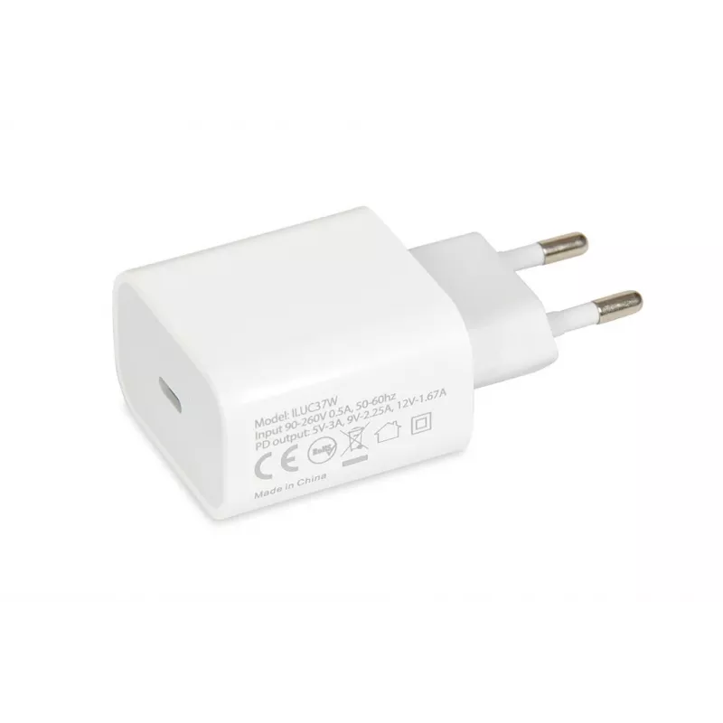 Carregador rápido USB Type-C de interior IBOX C-37, 20W, USB-C PD 3.0, saída 3 A, branco