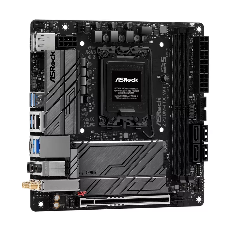 Placa-mãe ASRock Z790M-ITX WiFi — Intel Z790, LGA 1700, mini ITX, DDR5, 2x DIMM, 64GB, 2.5Gb LAN, Wi-Fi 6E