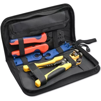 Conjunto de ferramentas solares Qoltec compatível com conectores MC4 | alicate de cravar + alicate de descarnar automático