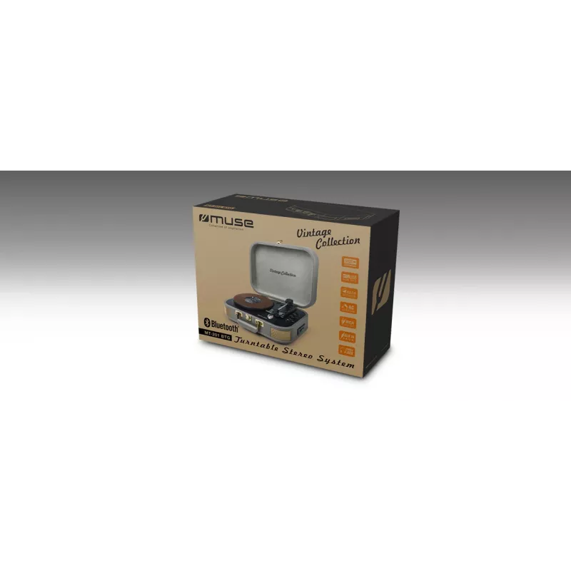 Muse | Sistema estéreo com gira-discos | MT-201 BTG | Cinzento | Porta USB | Entrada AUX
