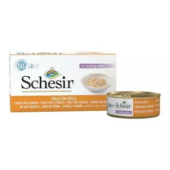 SCHESIR Filetes de Frango com Abóbora em Caldo - Alimento húmido para gatos - 6x50 g