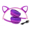 Auscultadores sem fios Bluetooth 5.0 LED para criança orelhas roxas