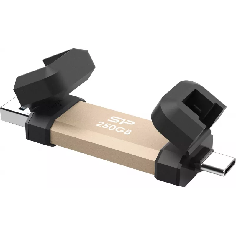 Silicon Power DS72 SSD portátil tipo pen de 250 GB, USB 3.2 Gen 2, USB-A/USB-C, dourado