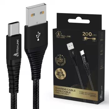 Cabo USB Type-A para USB-C Extralink Smart Life trançado 2 m — 15 W (5 V 3 A) preto