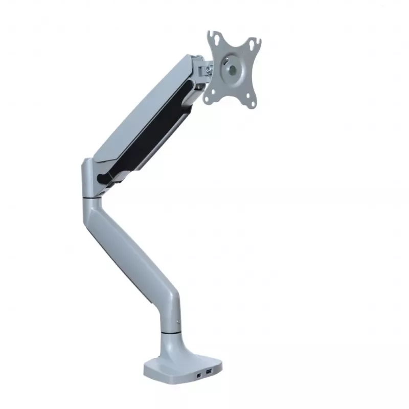 ART RAMM L-35HD suporte de secretária com mola a gás para 1 monitor 17–45 polegadas, USB-A e USB-C