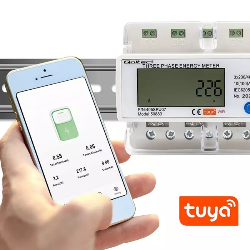 Contador de energia trifásico QOLTEC 50883 Wi‑Fi 400V com ecrã LCD